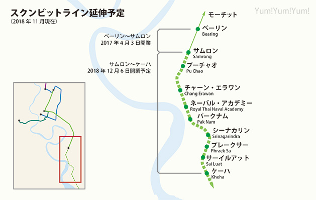 BTSスクンビットラインサムロン駅ケーハ駅延伸区間路線図